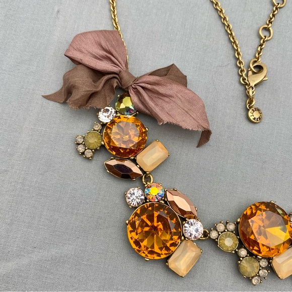 J. Crew Amber & Clear Crystal Cluster Necklace With Brown Bow Accent - Picture 5 of 12